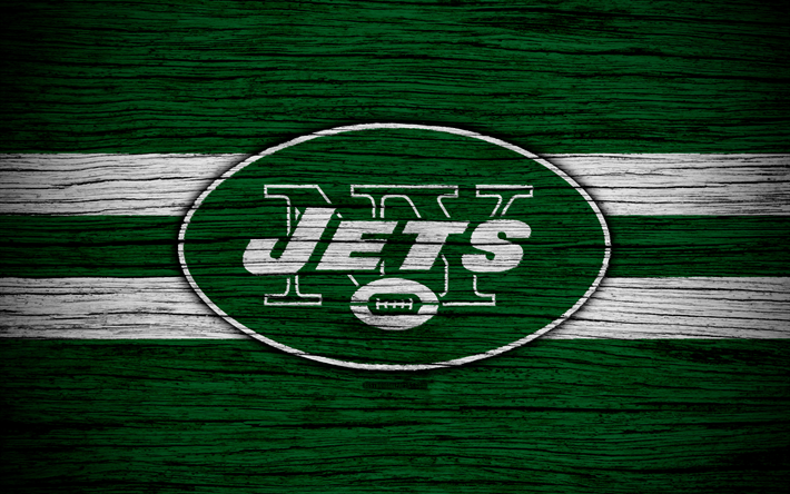 New York Jets, NFL, Confer&#234;ncia Americana, 4k, textura de madeira, futebol americano, logo, emblema, Nova York, EUA, A Liga Nacional De Futebol