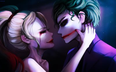 Joker, Harley Quinn, supervillain, art, DC Comics