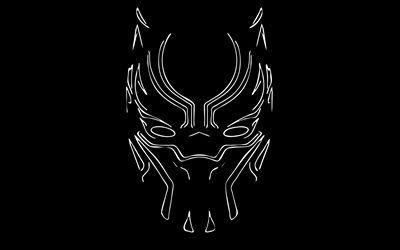 Pantera negra, 4k, lineal arte, 2018 pel&#237;cula de superh&#233;roes, m&#237;nimo, fondo negro
