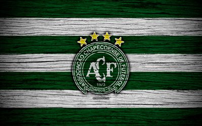Chapecoense, 4k, Brazilian Seria A, logo, Brazil, soccer, Chapecoense FC, football club, Chapecoense AF, wooden texture, FC Chapecoense