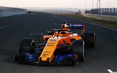 McLaren MCL33, 2018, Formula 1, new racing car, new protection F1, cockpit protection, season 2018, McLaren, Fernando Alonso