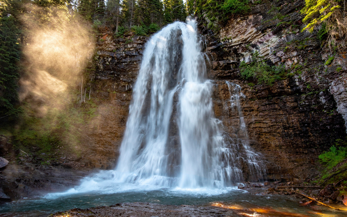 Virginia Falls, Montana, rocks, waterfall, lake, beautiful waterfalls, USA, Glacier National Park