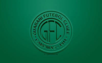 Guarani FC, creative 3D logo, green background, 3d emblem, Brazilian football club, Serie B, Campinas, Brazil, 3d art, football, stylish 3d logo