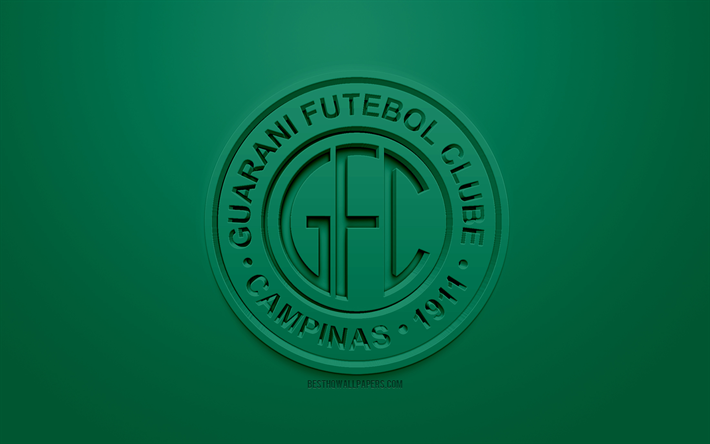 Guarani FC, kreativa 3D-logotyp, gr&#246;n bakgrund, 3d-emblem, Brasiliansk fotboll club, Serie B, Campinas, Brasilien, 3d-konst, fotboll, snygg 3d-logo