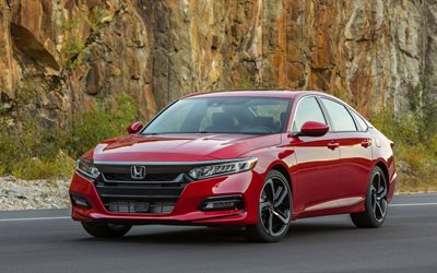 Honda Accord, 2019, exterior, sedán rojo, rojo nuevo Acuerdo, los coches Japoneses, Honda