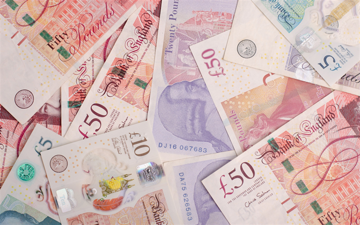 Pound sterling, money background, finance concepts, Pound, banknotes, 50 pounds, British pound