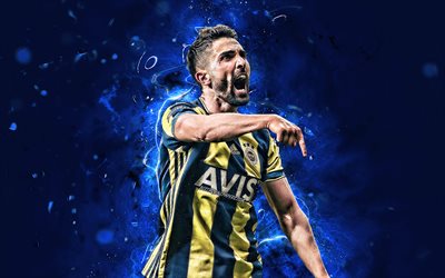 Hasan Ali Kaldirim, joy, Fenerbahce SK, close-up, Turkish Super Lig, turkish footballers, soccer, goal, Ali Kaldirim, Turkey, neon lights, Fenerbahce FC