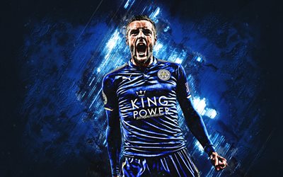 Jamie Vardy, Leicester City FC, striker, joy, goal, blue stone, portrait, famous footballers, football, english footballers, grunge, Premier League, England