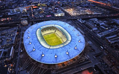 Stade de France, night, PSG stadium, aerial view, FFF stadium, HDR, french stadiums, sports arenas, Paris, France