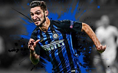 Matteo Politano, Italian football player, Internazionale FC, midfielder, blue-black paint splashes, Inter Milan FC, creative art, Serie A, Italy, football, grunge, Politano