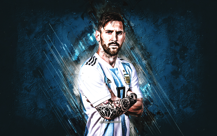Lionel Messi, l&#39;Argentine &#233;quipe nationale de football, l&#39;attaquant, de la joie, de l&#39;objectif, la pierre bleue, portrait, c&#233;l&#232;bres joueurs de football, football, footballeurs argentins, grunge, Argentine, Leo Messi