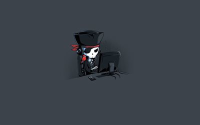 hacker, minimal, sfondo grigio, ossa, scheletro, pirata, creative