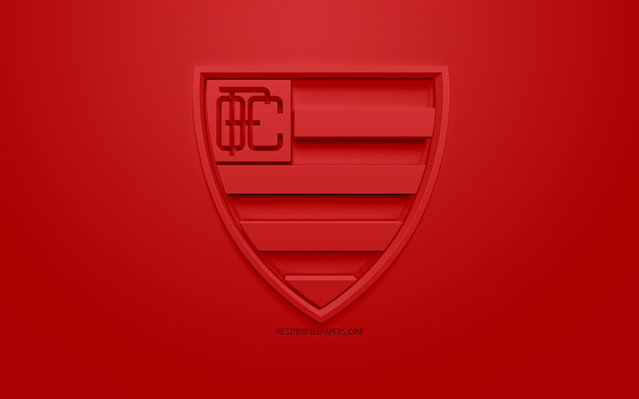Oeste FC, kreativa 3D-logotyp, r&#246;d bakgrund, 3d-emblem, Brasiliansk fotboll club, Serie B, Itapolis, Brasilien, 3d-konst, fotboll, snygg 3d-logo
