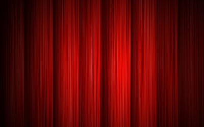 4k, red curtains, red fabric background, theater, red fabric, red velvet, fabric texture, curtain, red background
