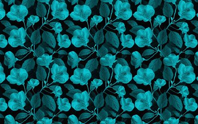 planta de textura, azul p&#233;talas de flor, fundo preto, azul floral textura