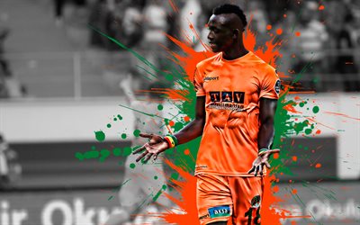 Papiss Demba Cisse, Senegalese football player, Alanyaspor, striker, orange green paint splashes, creative art, Turkey, football, grunge