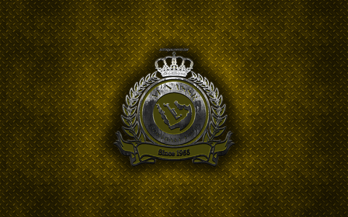 Al-Nassr FC, Saudi football club, keltainen metalli tekstuuri, metalli-logo, tunnus, Riyadh, Saudi-Arabia, Saudi Professional League, creative art, jalkapallo