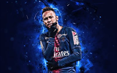 Neymar JR, celebrazione personale, il PSG, il brasiliano calciatori, Ligue 1, l&#39;obiettivo, il Paris Saint-Germain, stelle del calcio, luci al neon, Neymar, calcio, Neymar PSG, Francia