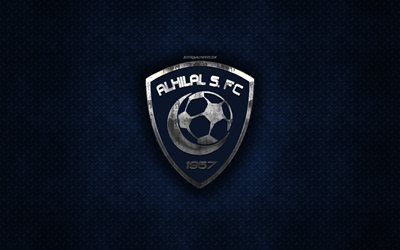 Al-Hilal FC, club de football Saoudien, bleu m&#233;tal, texture, en m&#233;tal, logo, embl&#232;me, Riyad, en Arabie Saoudite, Saudi Professional League, art cr&#233;atif, football