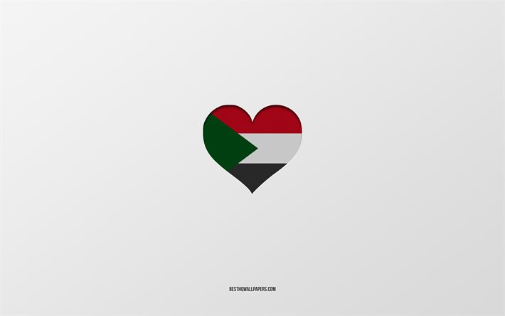ich liebe sudan, afrika l&#228;nder, sudan, grauer hintergrund, sudan flagge herz, lieblingsland, liebe sudan