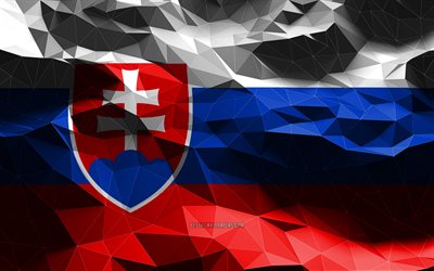 4k, bandeira eslovaca, baixa poliarte, países europeus, símbolos nacionais, bandeira da Eslováquia, bandeira 3D, Eslováquia, Europa, Bandeira 3D da Eslováquia