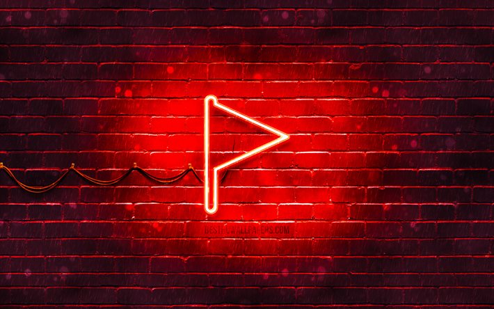 Red flag neon icon, 4k, Red background, neon symbols, Red flag, neon icons, Red flag sign, computer signs, Red flag icon, computer icons