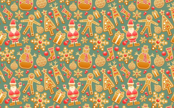 Christmas cookies background, winter background, New Year, background with Christmas cookies, snowman cookies, cartoon cookies background
