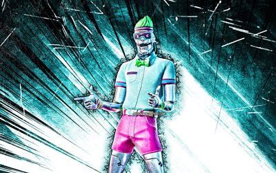 4k, Bryce 3000, art grunge, Fortnite Battle Royale, personnages Fortnite, Bryce 3000 Skin, rayons abstraits bleus, Fortnite, Bryce 3000 Fortnite