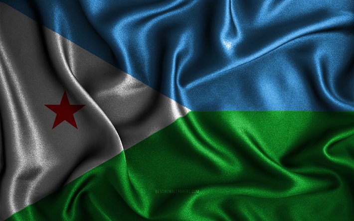 Djiboutis flagga, 4k, v&#229;giga sidenflaggor, afrikanska l&#228;nder, nationella symboler, tygflaggor, 3D-konst, Djibouti, Afrika, Djiboutis 3D-flagga