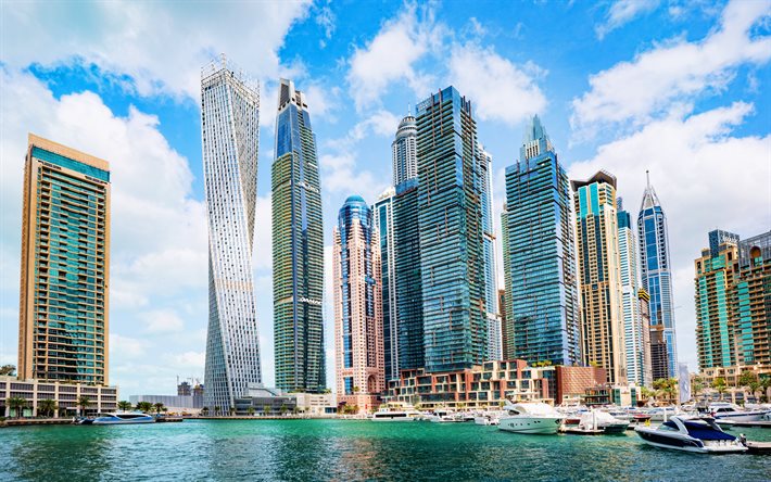 4k, Dubai, modern binalar, şehir manzaraları, g&#246;kdelenler, Birleşik Arap Emirlikleri, BAE, HDR