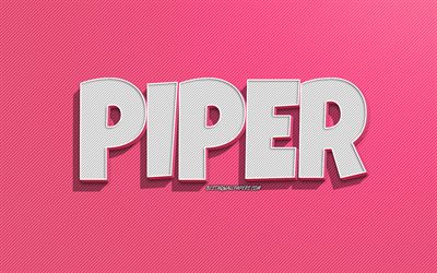 Piper, pink lines background, wallpapers with names, Piper name, female names, Piper greeting card, line art, picture with Piper name