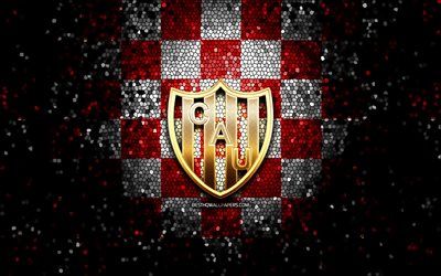 Union FC, glitter logo, Argentine Primera Division, red white checkered background, soccer, argentinian football club, Union logo, mosaic art, CA Union, Union de Santa Fe, football, Club Atletico Union