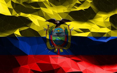 4k, Ecuadorian flag, low poly art, North American countries, national symbols, Flag of Ecuador, 3D flags, Ecuador flag, Ecuador, North America, Ecuador 3D flag