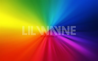 Logo de Lil Wayne, 4k, vortex, rappeur am&#233;ricain, arri&#232;re-plans arc-en-ciel, Dwayne Michael Carter, stars de la musique, œuvres d&#39;art, superstars, Lil Wayne
