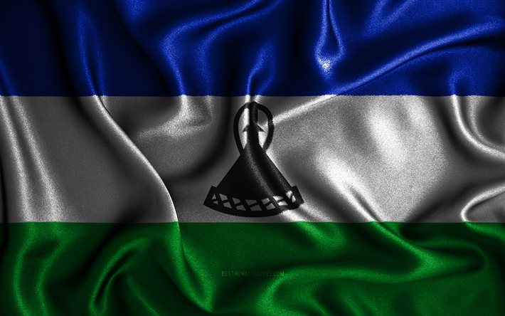Drapeau du Lesotho, 4k, drapeaux ondul&#233;s en soie, pays africains, symboles nationaux, drapeau du Lesotho, drapeaux en tissu, art 3D, Lesotho, Afrique, drapeau 3D du Lesotho
