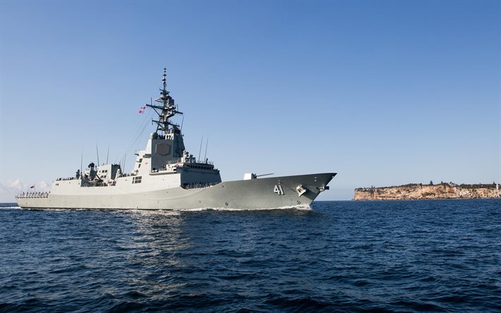HMAS Brisbane, D41, guidad missilf&#246;rst&#246;rare, Royal Australian Navy, Australian destroyer, RAN, krigsfartyg