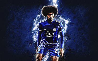 Hamza Choudhury, Leicester City FC, calciatore inglese, centrocampista, sfondo di pietra blu, calcio, Premier League