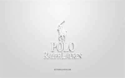 Polo Ralph Lauren。, 白背景, ポロラルフローレン3Dロゴ, 3Dアート, ブランドロゴ, 白の3Dポロラルフローレンのロゴ