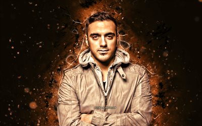 Ummet Ozcan, 4k, luci al neon marroni, star della musica, DJ turchi, superstar, celebrit&#224; turche, Ummet Ozcan 4K
