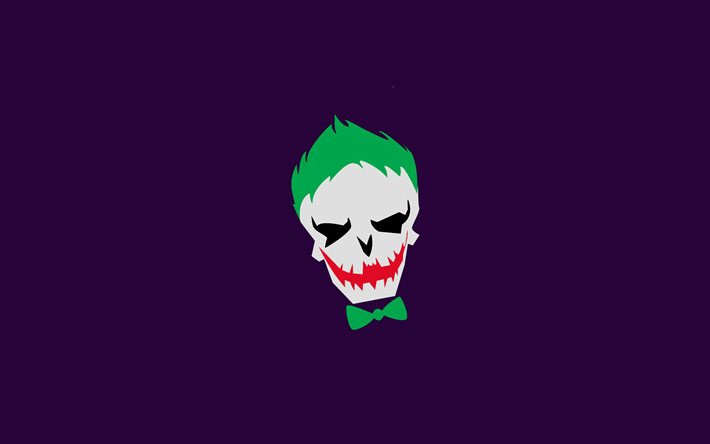4k, Joker, superskurk, violetta bakgrunder, kreativ, minimal, konstverk, Joker minimalism, Joker 4K