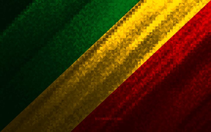 Bandeira da Rep&#250;blica do Congo, abstra&#231;&#227;o multicolorida, bandeira do mosaico da Rep&#250;blica do Congo, Rep&#250;blica do Congo, arte do mosaico, bandeira da Rep&#250;blica do Congo