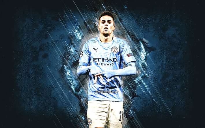 Joao Cancelo, Manchester City FC, Portuguese footballer, portrait, blue stone background, Serie A, Italy