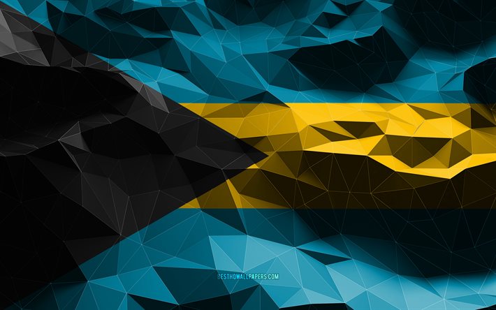 4k, Bahamisk flagga, l&#229;g poly konst, Nordamerikanska l&#228;nder, nationella symboler, Bahamas flagga, 3D-flaggor, Bahamas, Nordamerika, Bahamas 3D-flagga