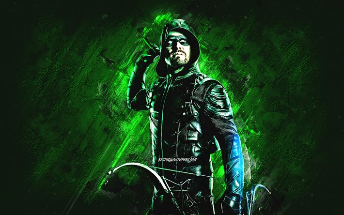 Green Arrow, superhero, Oliver Queen, green stone background, Green Arrow character