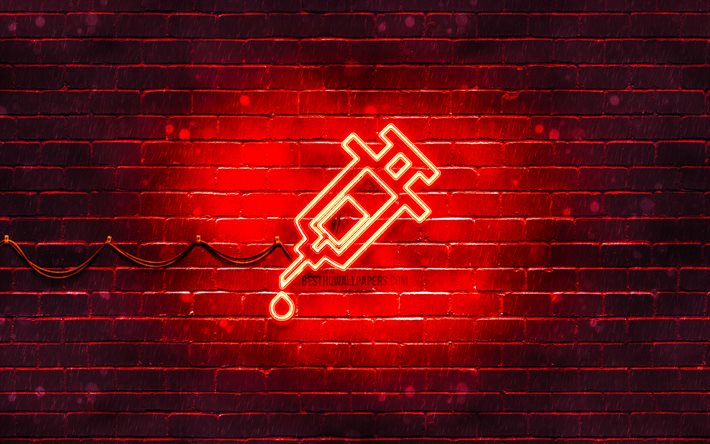 Vaccination red icon, 4k, red background, neon symbols, Vaccination, neon icons, Vaccination sign, medical signs, Vaccination icon, Vaccination neon icon, medical icons, Vaccination concepts