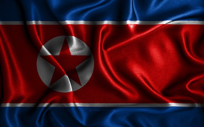 Bandeira da Coreia do Norte, 4k, bandeiras onduladas de seda, pa&#237;ses asi&#225;ticos, s&#237;mbolos nacionais, bandeiras de tecido, bandeira da Coreia do Norte, arte 3D, Coreia do Norte, &#193;sia, bandeira 3D da Coreia do Norte