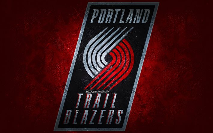 Portland Trail Blazers, squadra di basket americana, sfondo di pietra rossa, logo Portland Trail Blazers, arte grunge, NBA, basket, USA, emblema di Portland Trail Blazers
