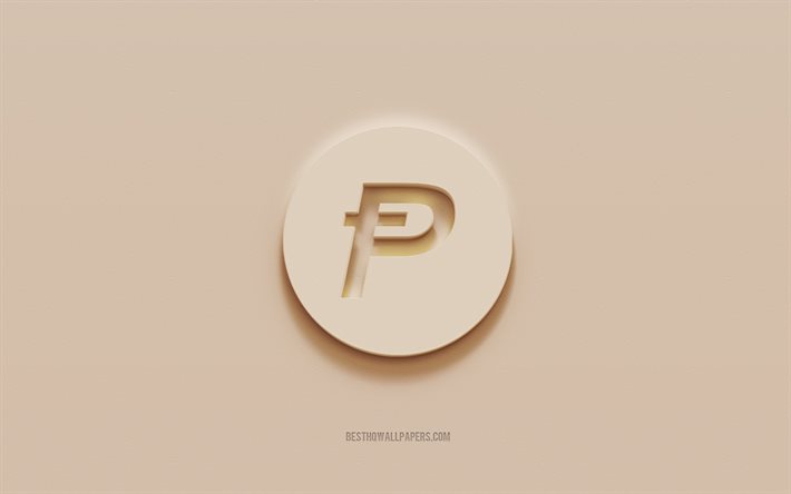 PotCoinロゴ, 茶色の漆喰の背景, PotCoin3dロゴ, 仮想通貨, PotCoinエンブレム, 3Dアート, PotCoin