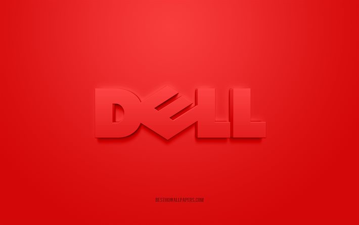 Logo Dell, sfondo rosso, logo 3d Dell, arte 3d, Dell, logo dei marchi, logo Dell 3d rosso