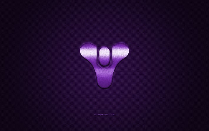 Destiny, suosittu peli, Destiny-violetti logo, violetti hiilikuitutausta, Destiny-logo, Destiny-tunnus